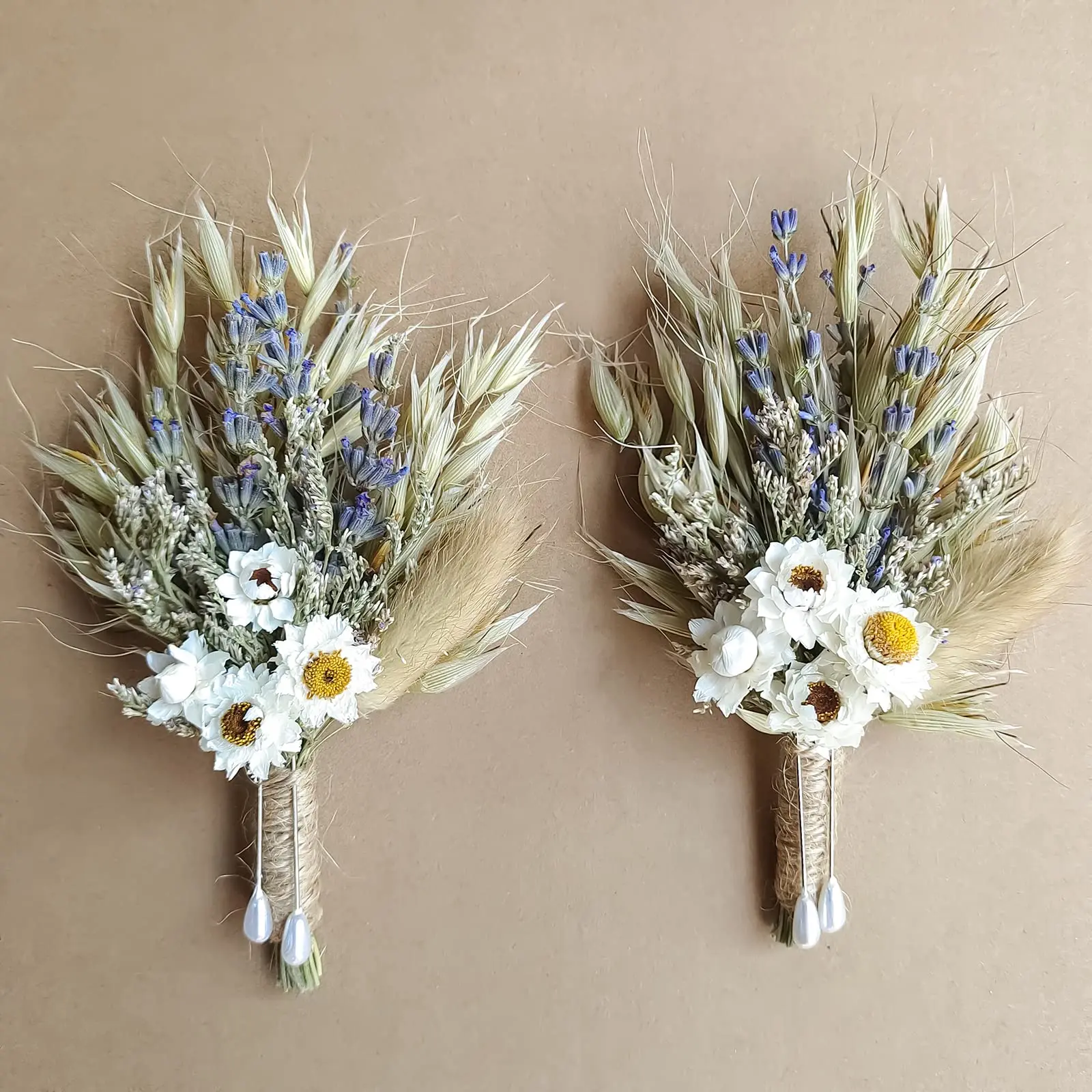 Dried Flowers Boutonnieres,Boho Fall Wedding Grooms Buttonhole Rustic Best Man Pampas Grass Dry Flower Decoration,Mini Bouquets