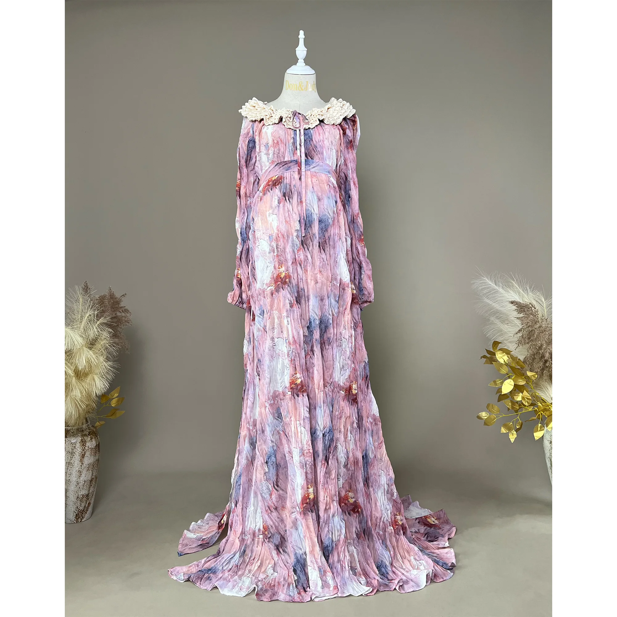 Don & Judy-Robe en mousseline plissée pour femme enceinte, élégante, tenue de fête de mariage, de fiançailles, de photographie