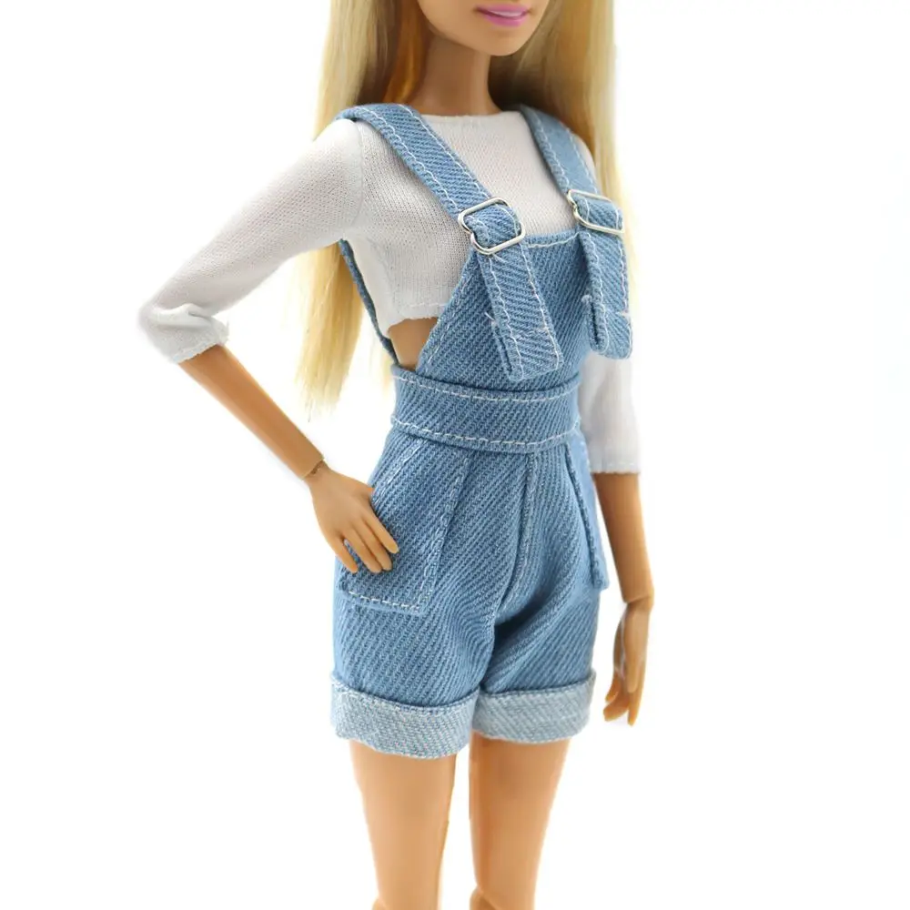 1/6 Gift Play House Clothes Accessories Overalls Mini White T-shirt