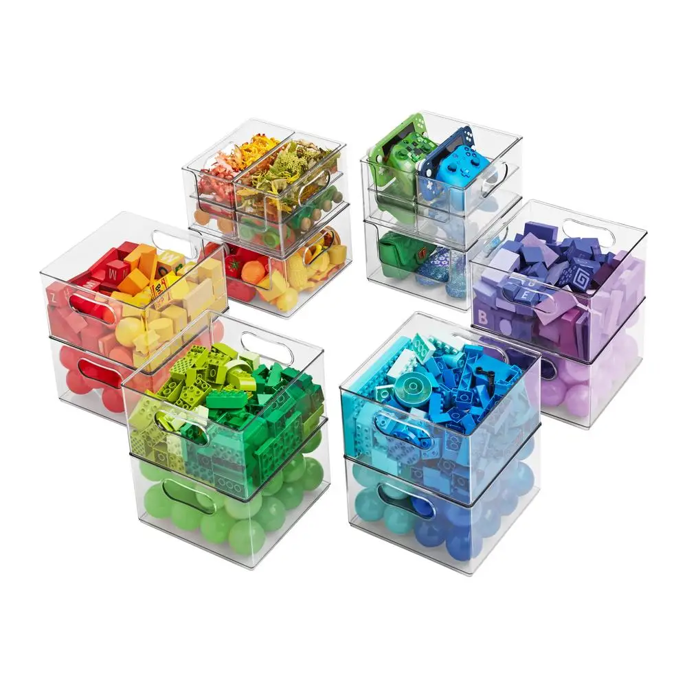 20-Piece Stackable Clear Plastic Modular Storage Bins Set Durable BPA Free Toy Kitchen Classroom Crafts Storage Solution