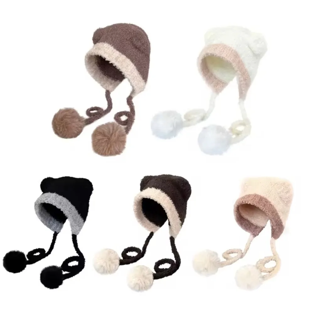 قبعة واقية من أذن الدب للسيدات ، صوف سميك ، قبعات كروشيه لطيفة ، قبعة شتوية