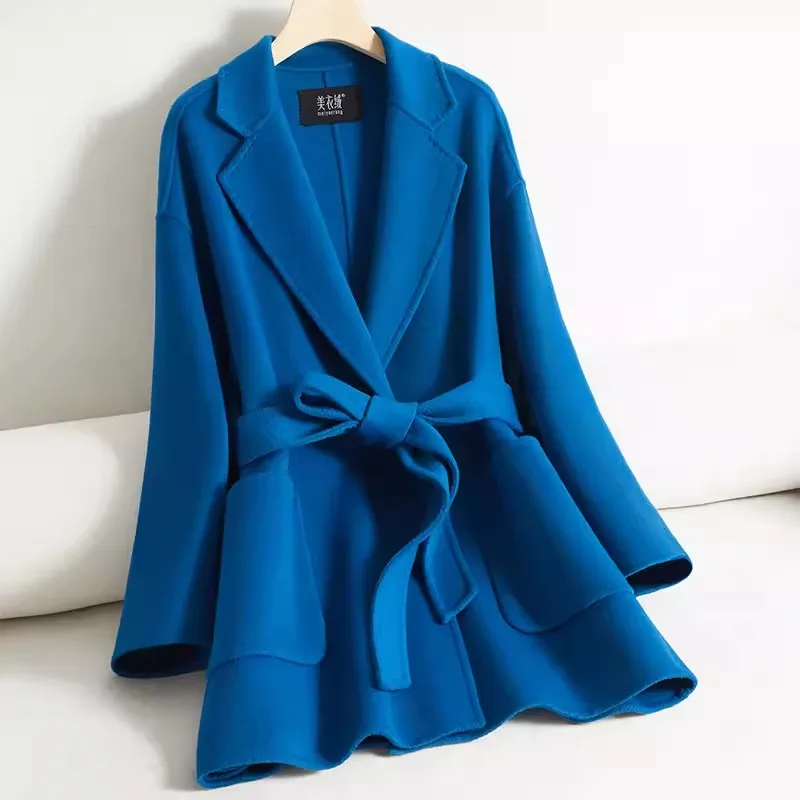 

Double sided Cashmere Coat Women's Short 2024 Autumn Winter New Fashion Slim Temperament Wool Coats Female Solid Casual Overcoat