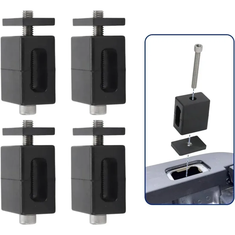 4Pcs Truck Bed Anchor Clamp Kit, Black Rubber‑Coated Stake Pocket Fixing Brackets