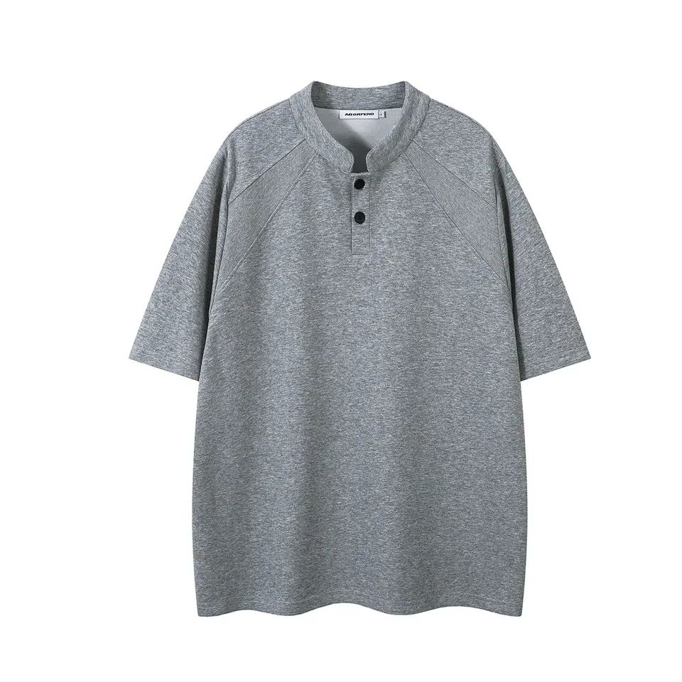 

2026 New Summer Short Sleeve Men Light Mature Design Sense Patchwork Henley Neck T Shirt Men Underwear Casual Versatile