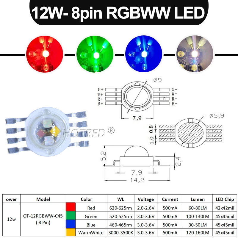 1-500pcs ledes RGBW diode12w Magas légnyomású levegő áram 8pin rgbw ledes Szalmaszál four-color 4x3w RGBWW 45mil Tengericső Eredet DIY számára ledes színpadon Világítás Gyöngyszem