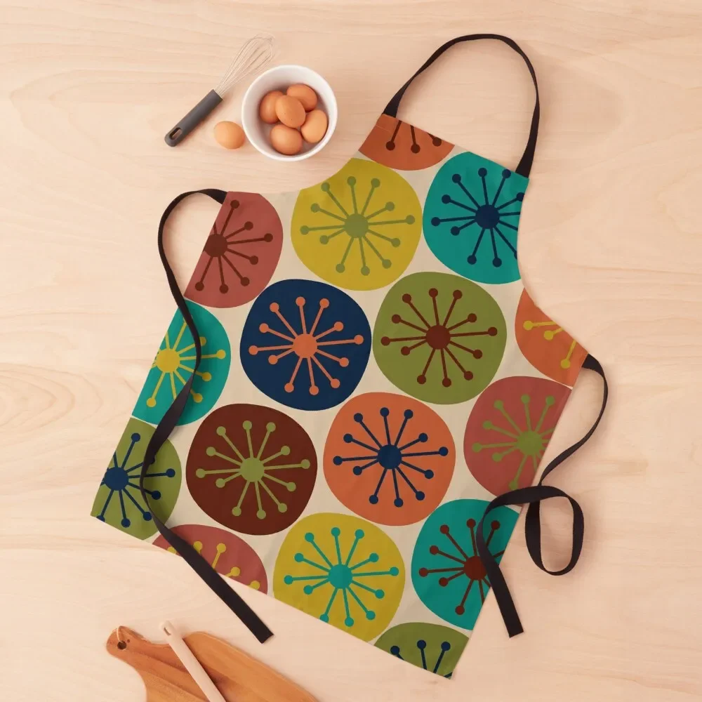 

Atomic Retro Dots - Midcentury Modern Pattern in Mid Mod Turquoise, Olive Green, Mustard, Orange, Blue, and Beige Apron