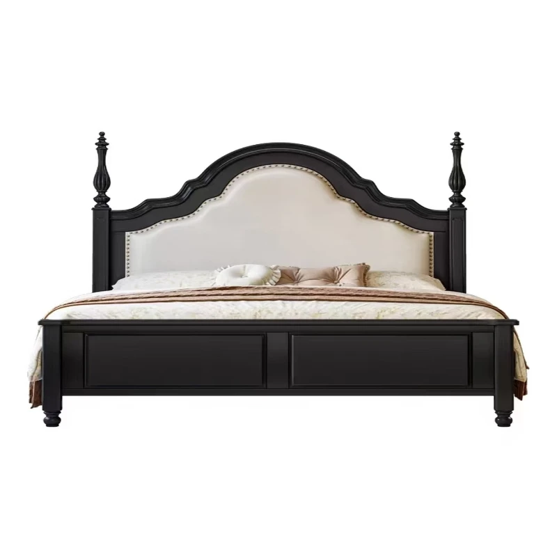 

Solid wood black double bed soft bag modern simple retro French 1.8 meters bed 2 meters master bedroom wedding bed