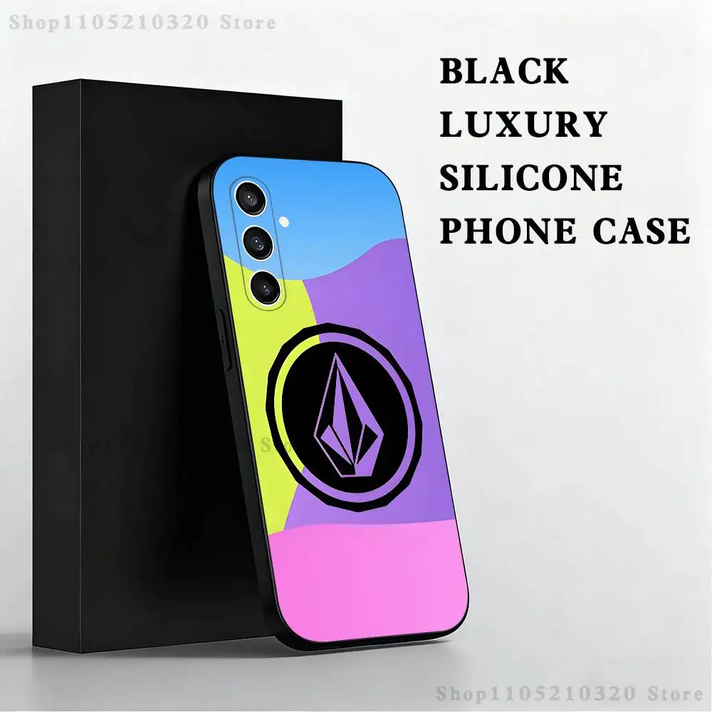 V-VOLCOM-S Sport Style Phone Case  For Samsung S 25,24,23,22,30,21,10,9,Ultra,Plus,Lite,FE,4,5 G Black Soft Case