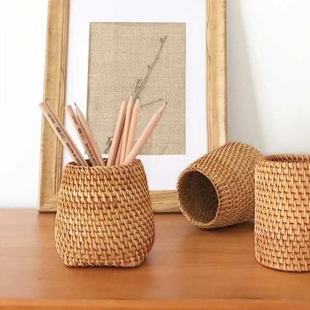 

Stationery Storage Wood Vine Rattan Pen Holder Cosmetic Holder Large Capacity Hand Woven Pen Holder Multifunctional Handmade