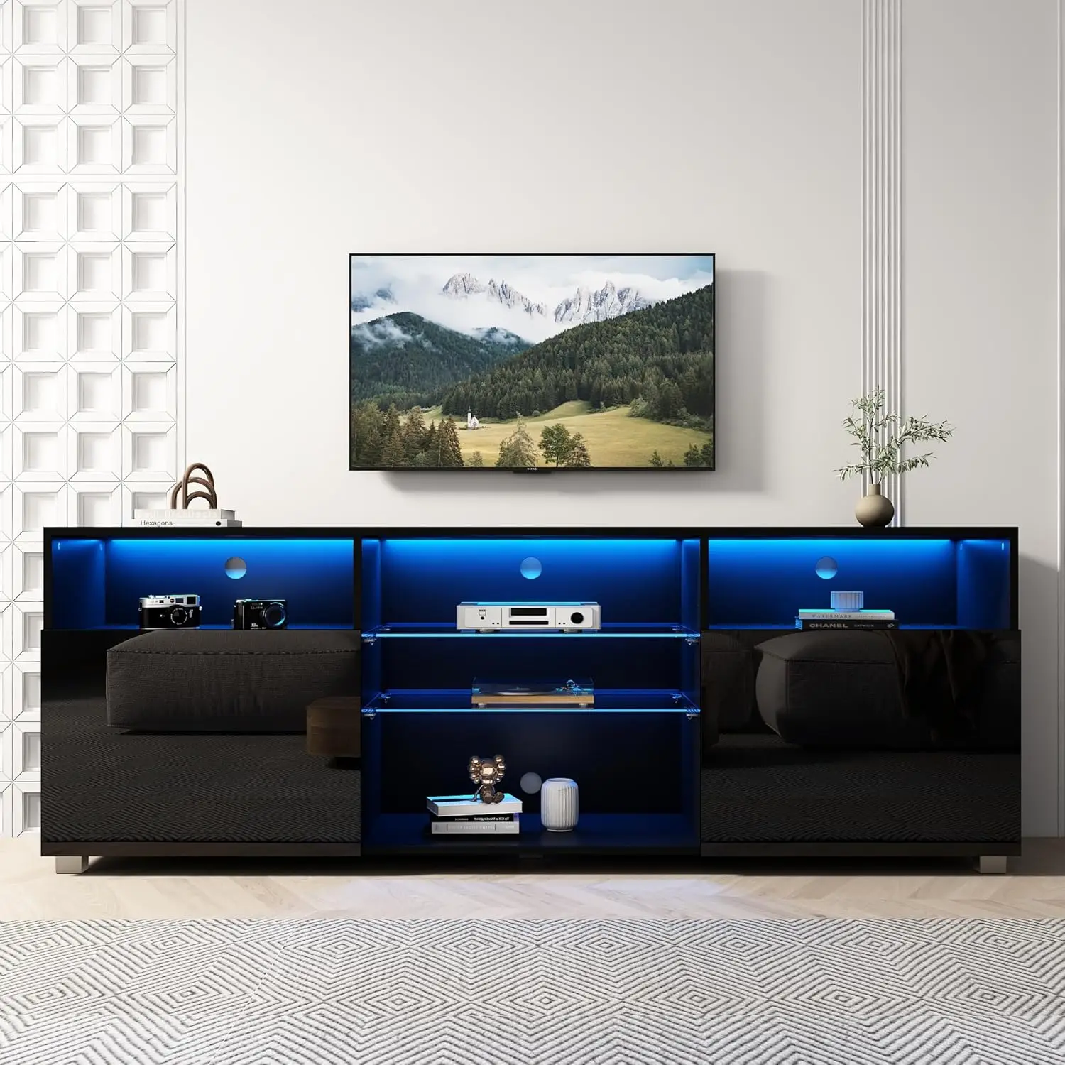 LED TV Stand for 60/65 inch TV Television Table Center Media Console with Drawer and Led Lights High Glossy Modern Entertainment