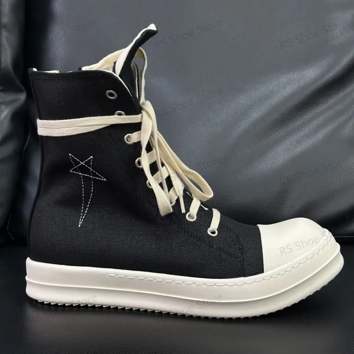 

Ro Classic Black Waxed Canvas Boot High Top Shoe Men Casual Shoes Luxury Zipper Women Sneakers Five-pointed Star Ankle Boots