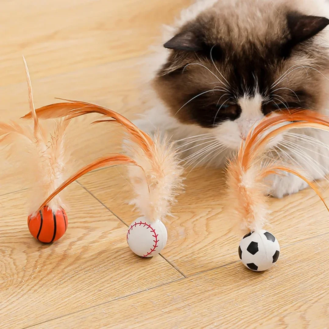 Elastischer Ball für Haustiere, interaktives Katzenballspielzeug, interaktiver Hüpfball mit Federn, Katzenspielzeug für Katzen im Innenbereich, Kätzchen, Heimtierbedarf
