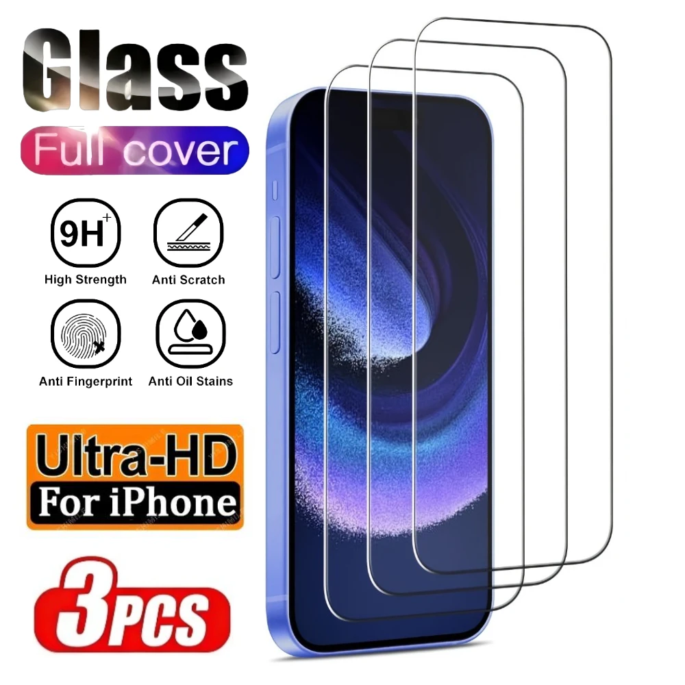 

3Pcs Full Cover Ultra HD Tempered Glass for iPhone 17 16 15 14 Pro Max Air 13 12 11 Pro 16 15 Plus Anti-Scratch Screen Protector