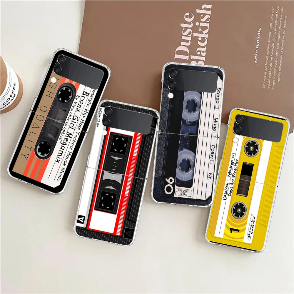 Cassette Tape Retro Style Hard PC Phone Case For Samsung Galaxy Z Flip 5 4 3 Transparent Cover For Galaxy Z Flip6 Shockproof Bag