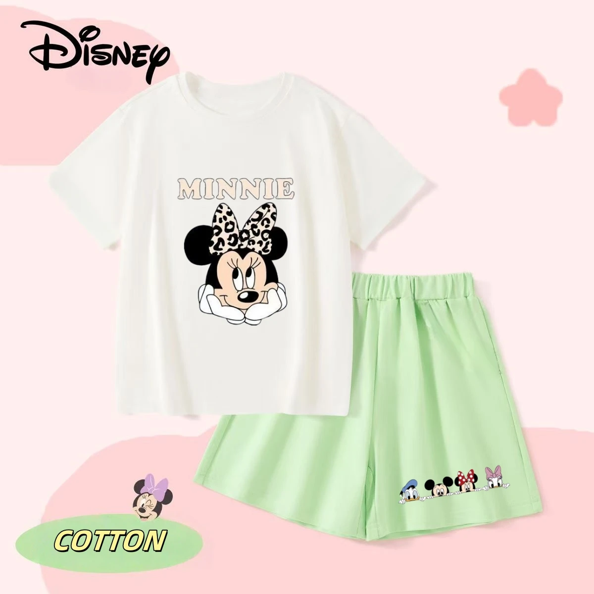 

Disney Summer Baby Girls Solid Cotton Clothes Set Kid Minnie T-shirts Top and Shorts 2 Piece Suit Children Short Sleeve Outfits