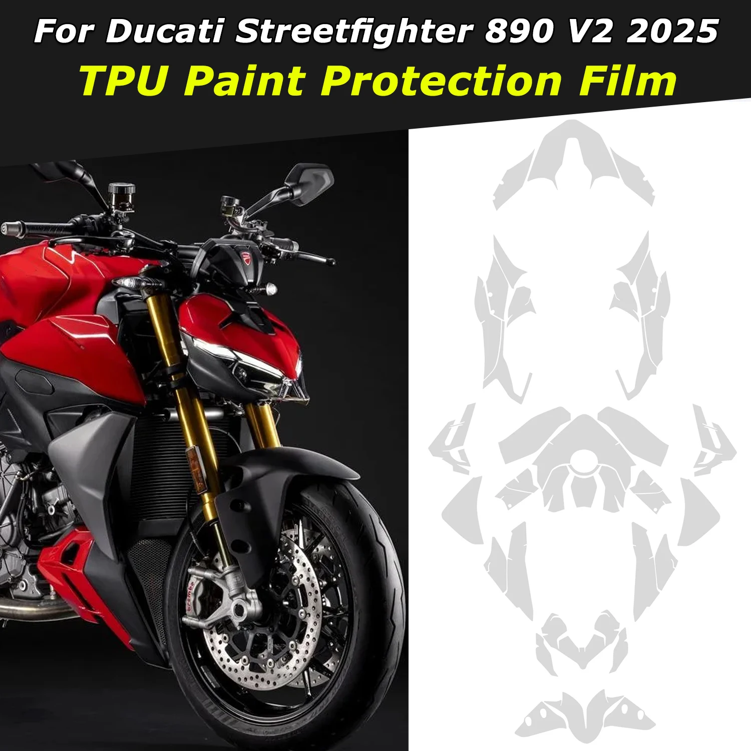 890 V2 TPU Paint Protection Film For Ducati Streetfighter 890 V2 2025 Transparent Motorcycle PPF Ultra-Thin Anti-scratch Parts