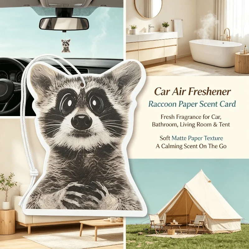 Car Air Freshener Adorable Raccoon Animal Hanging Scent Card for Car Rearview Mirror Decor Ornament Gift