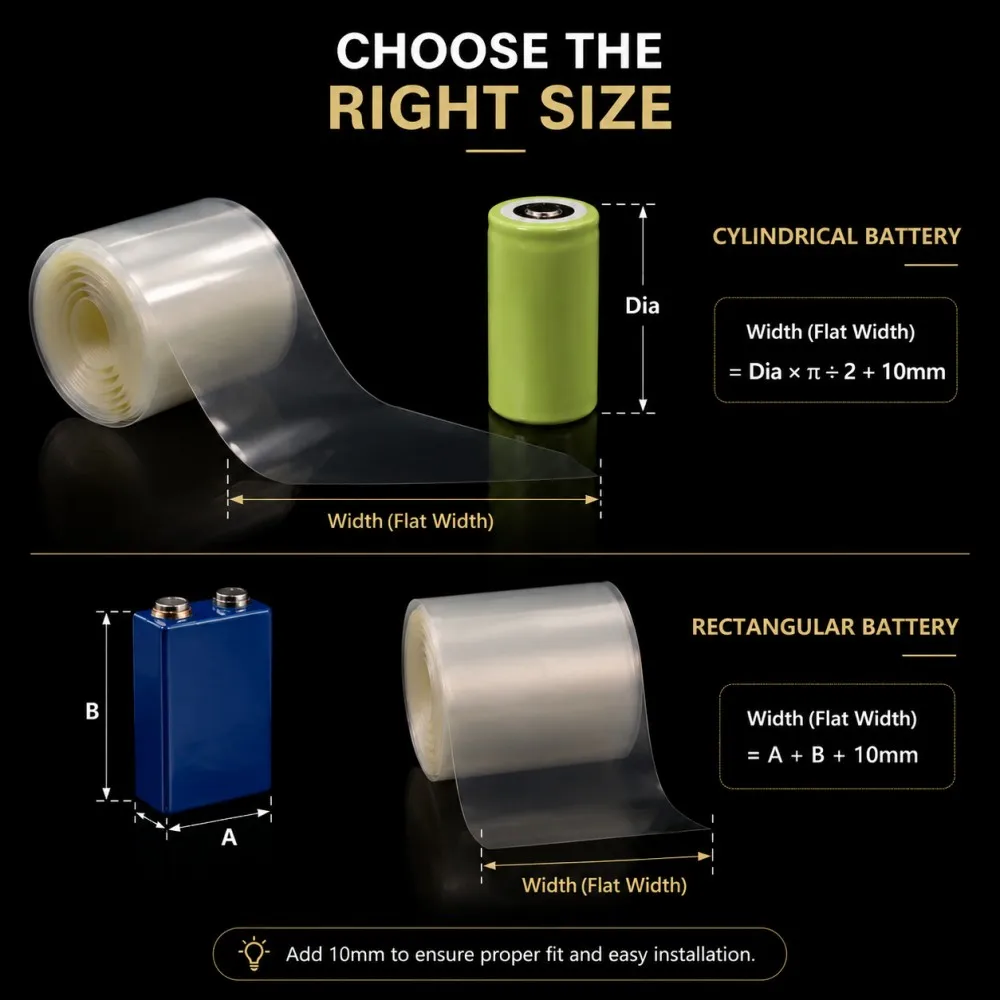 18650 Transparent Battery Pack Sleeve PVC Heat Shrink Tube 30-100mm Width Lithium Battery Packaging Protection Casing