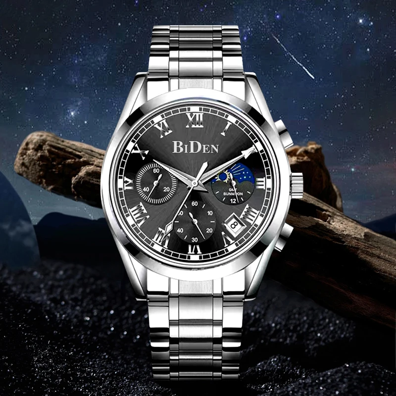 BIDEN Men's Watch Luxury Business Style Multi functional Waterproof Date Quartz Watch Gift Box Packaging Manufacturer Direct Sal