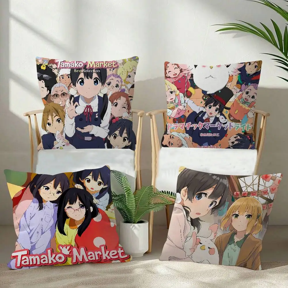 Anime T-Tamako Market 45*45cm Cushion Cover Cushion Covers Natural Linen Breathable Sofa Bedroom Decor Pillowcase