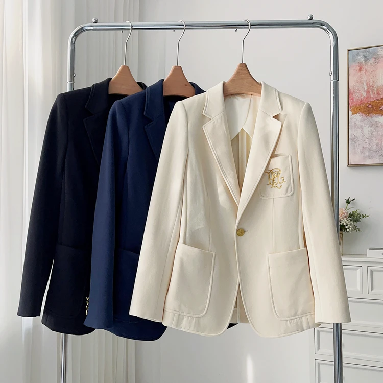 

Slim Fit Knitted Letter Embroidery Double-Sided Woolen Coat for Women Selfwill Brand Commute Sle Long Sve Suit Jaet