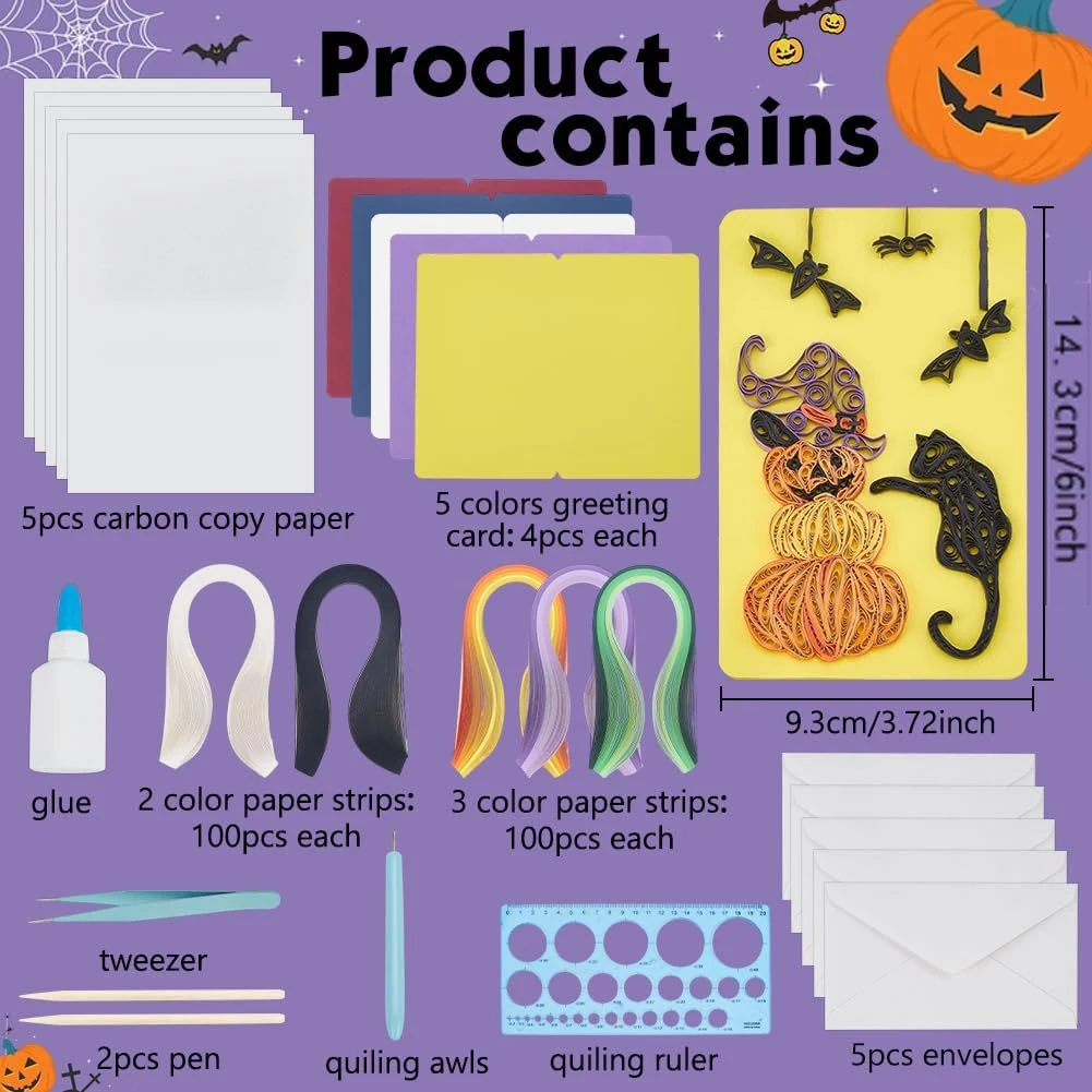 PROMOTION!20 Sets Halloween Paper-Quilling Kit for Adult Beginner Happy Halloween Greeting Card Making Kit Card for Party Decor