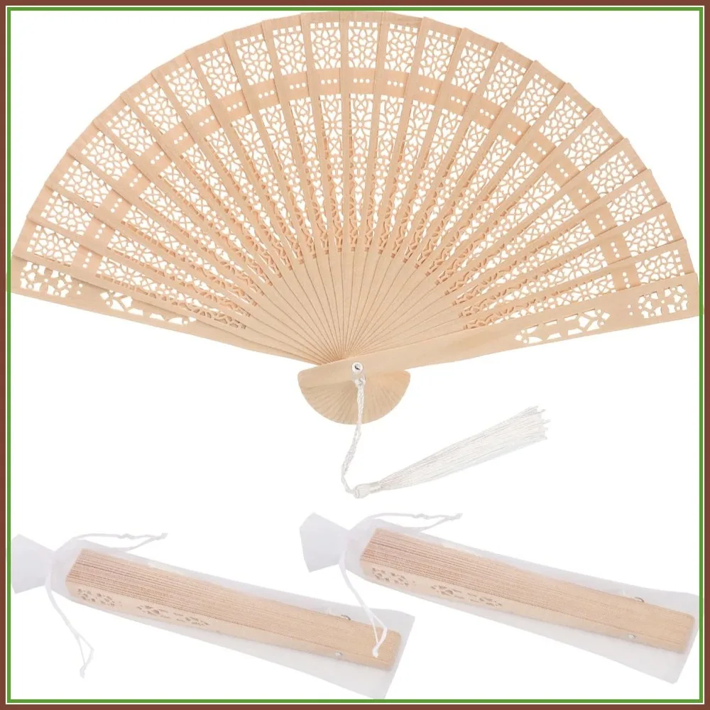 

60 Pcs Wooden Folding Hand Fans with Tassels, 8 Inch Sandalwood Fans for Weddings Parties Events, Includes Organza Bags