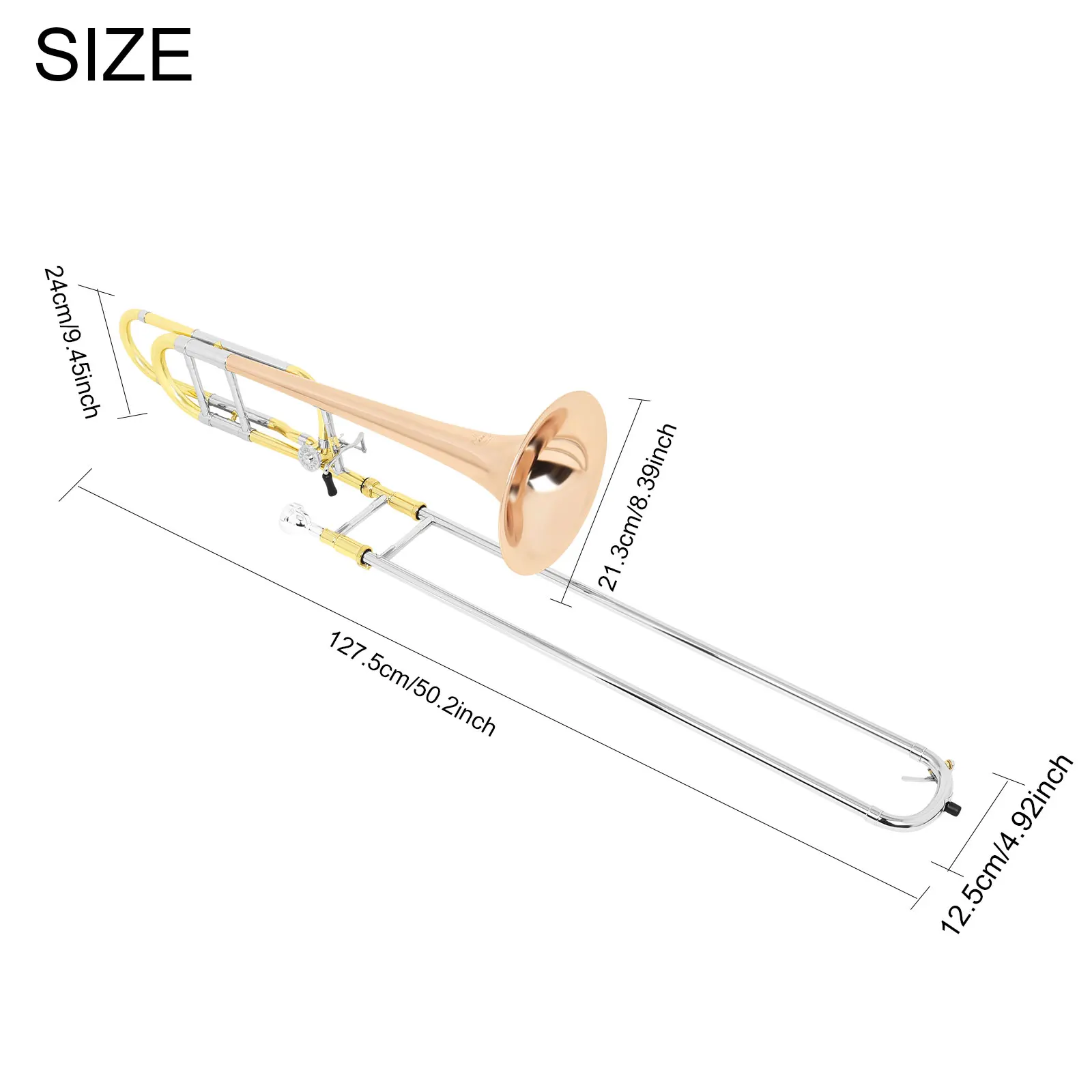 Tenor B Flat Slide Trombone Brass Wind Musical Instrument with Mouthpiece Accessory for Beginner Learning Stage Performance