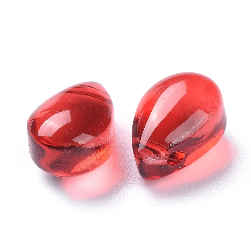 20pc Transparent Glass Beads Top Drilled Beads Teardrop Red 9x6x5mm Hole: 1mm