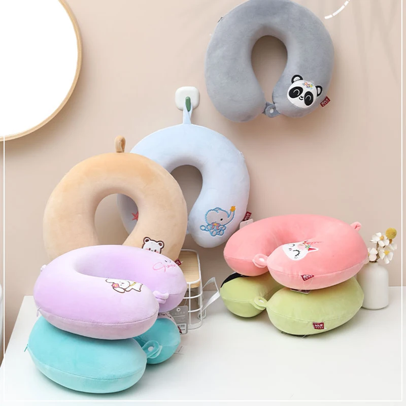 New U-shaped Pillow Cute Animals Crystal Velvet Embroidery U-shaped Pillow Car Neck Pillow Office Nap Neck Pillow