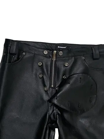 Lautaro Autumn Cool Long Waterproof Black Faux Leather Pants Men Rivet Luxury Mens Designer Punk Style Clothes European Fashion