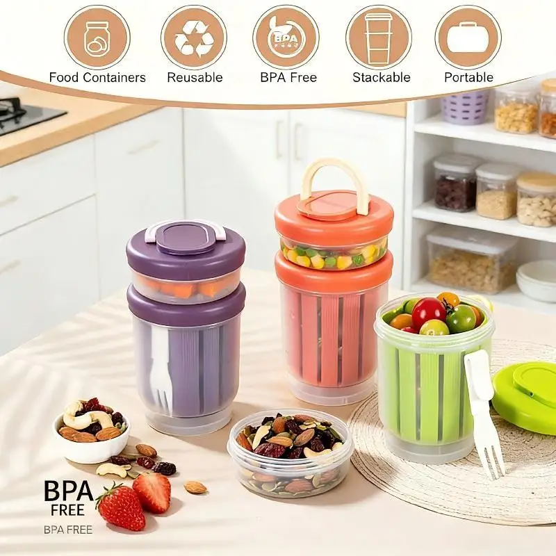 INS Leak-Proof Fruit Salad Cup Draining Folding Handle Fork Breakfast Cup Storage For School Office Lunch Picnic
