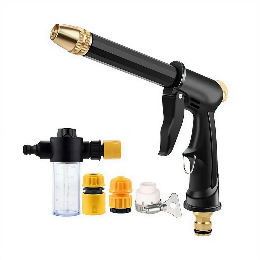 High Pressure Water Gun Set with Quick Connect Fittings, Adjustable Garden Hose Nozzle Sprayer for Car Washing, Watering Plants