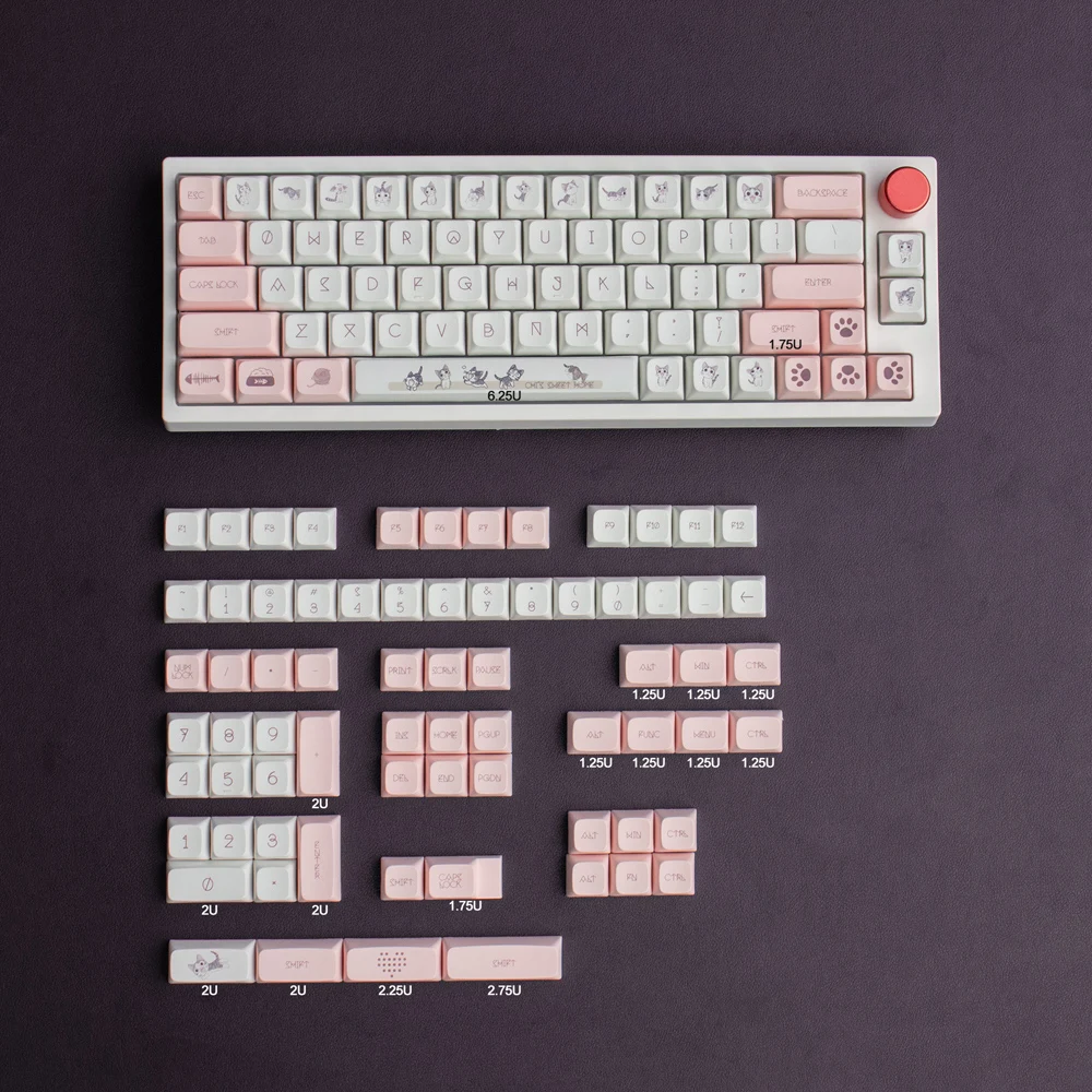GMK 137 Cute cat Keycaps PBT Dye Sublimation Keycap Cherry  Profile Key Caps With 1.75U 2U Shift For Cherry Customized Keyboards