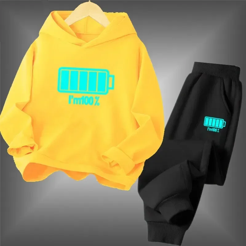 الربيع والخريف معطف بقلنسوة هوديي ملابس الأطفال رسالة عادية مطبوعة 2 قطعة معطف بقلنسوة + السراويل 3-13 سنة مجموعة #4