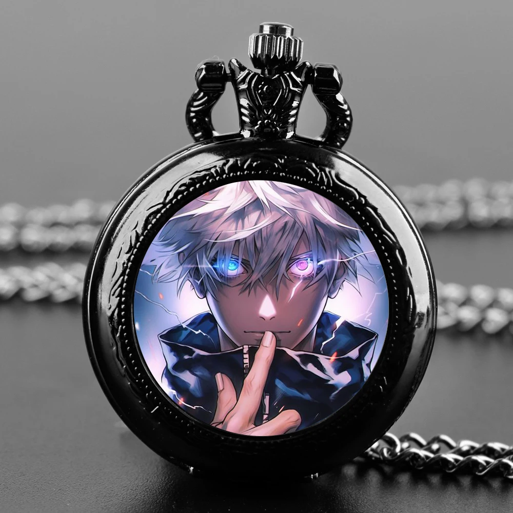 

Jujutsu Kaisen Anime Quartz Pocket Watch Women Men Black Necklace Unique Pendant Round Dial Clock Watch Gift Accessories