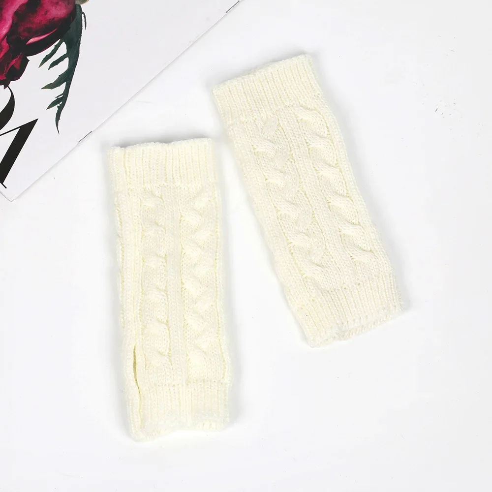 Mode Stricken Halbe Finger Handschuhe Handschuhe Motorrad Auto Fahren Herbst Winter Einfarbig Paar Handschuhe Mädchen Gestrickte Handschuhe – Detail 13