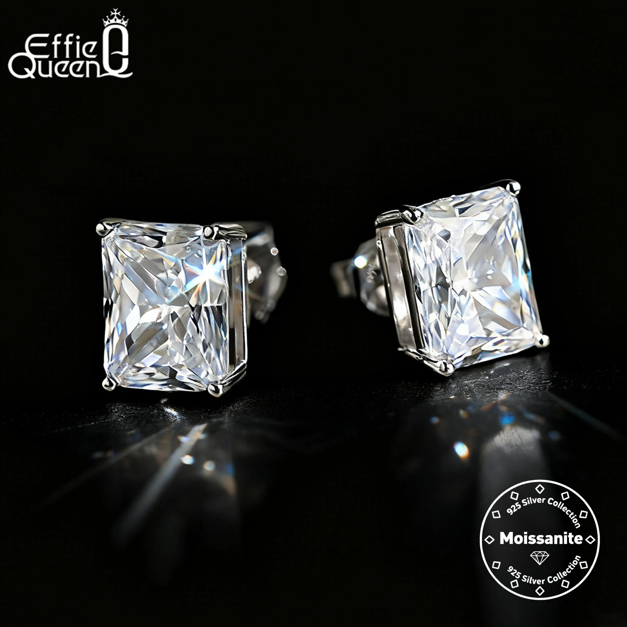 

Effie Queen Genuine 925 Sterling Silver 1ct /2ct /3ct /4ct Square Moissanite Stud Earrings Wedding Party Gift 2025 Trend MOE06