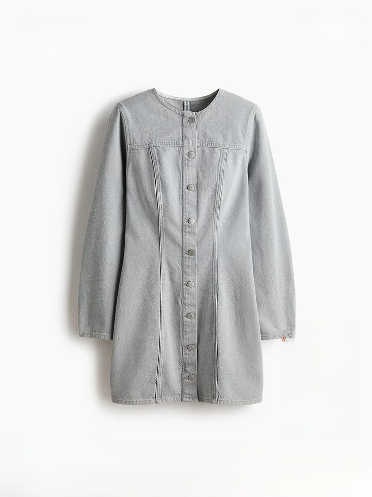 

Spring New Women's Denim Dr Casual Cotton Long Sve Stand Fit Daily Wear H&M 3537