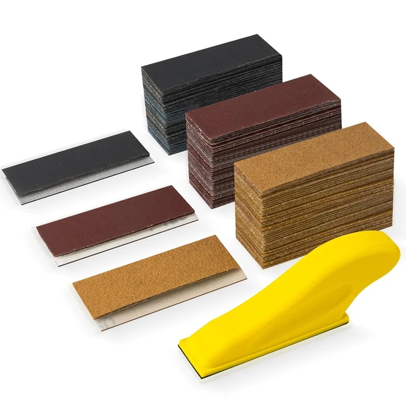 A95I-Detail Sander Kit, 3 In 1 Mini Hand Sanding Block, 60-400 Grit Sandpaper For Wood Crafts, DIY Polishing Projects