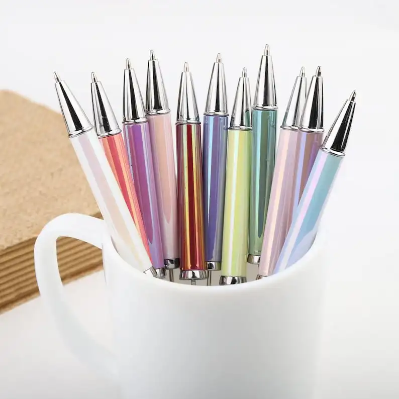 

20 шт., разноцветные радужные позолоченные ручки из бисера, заготовки, ручки из бисера для поделок, градиентные цвета, блестящая ручка из бисера, канцелярские принадлежности