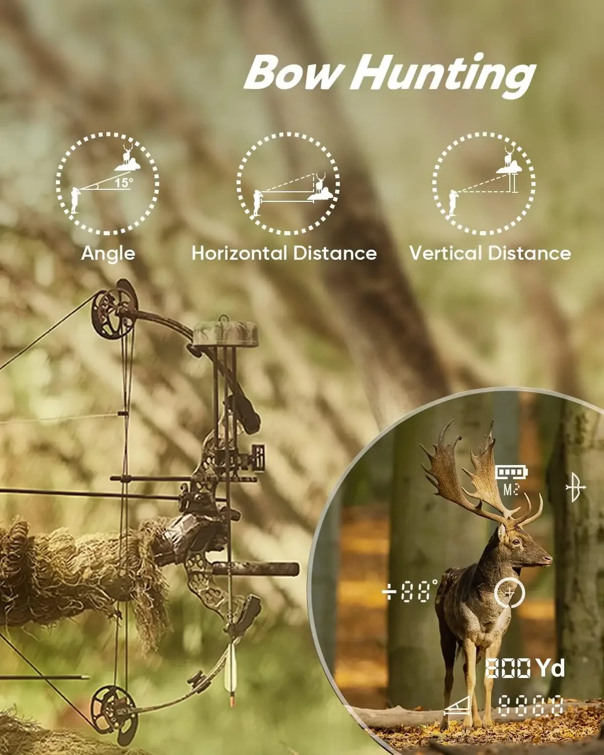 Hunting Rangefinder, 800 Yards Laser Range Finder with Bow Hunting Mode (Angle, Height, Horizontal Distance) Scanning, Speed