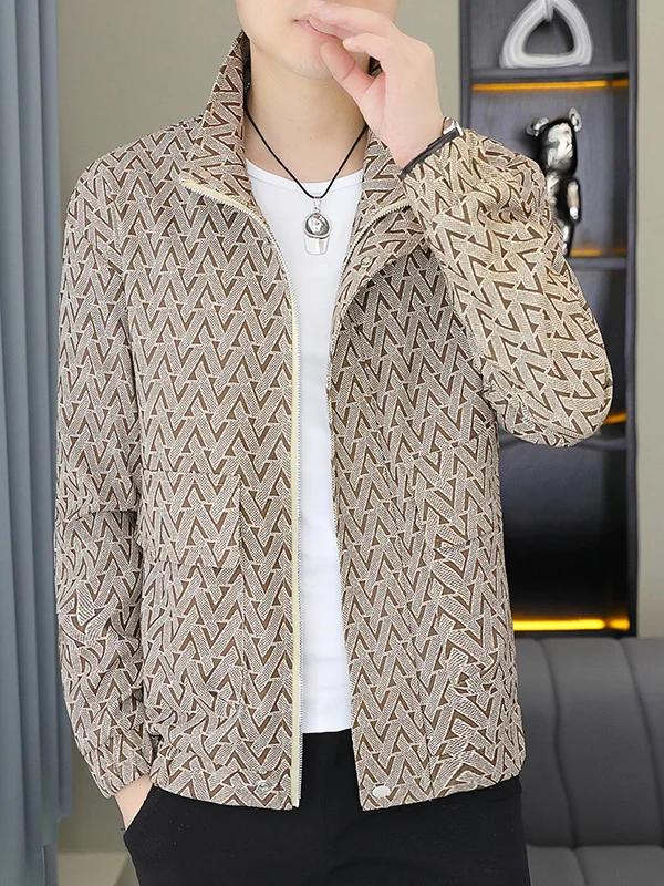 

Spring Autumn Men's Jaet Thin High End Workwear Sli Casual ort Coat Stand Collar Top Polyester Fiber Slim Fit Youth F...