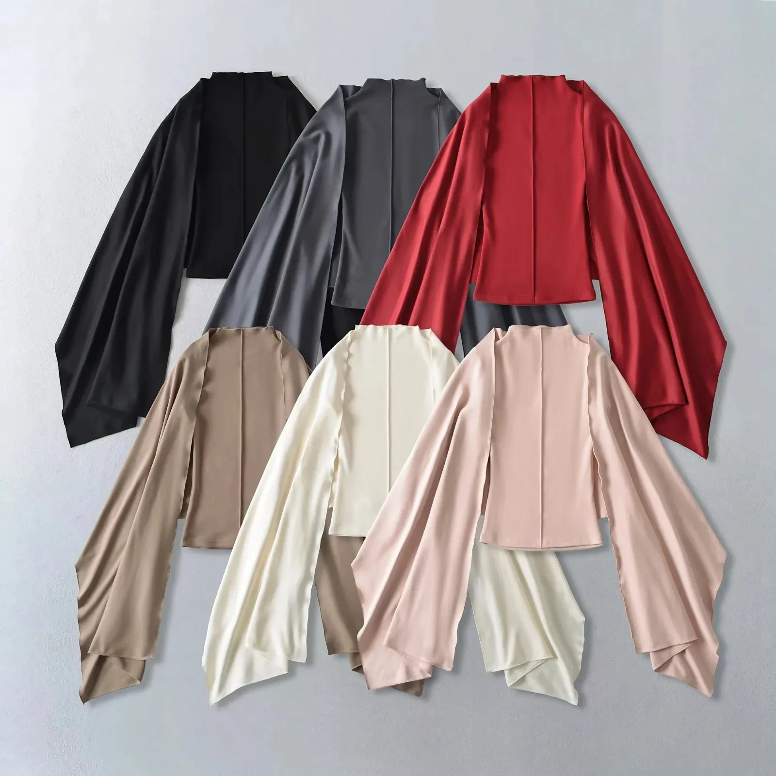 2026 Early Spring New Suede Base Shirt + Shawl Two-Piece Set Stand Collar Patchwork Waist Slimming T-Shirt   HCXQ