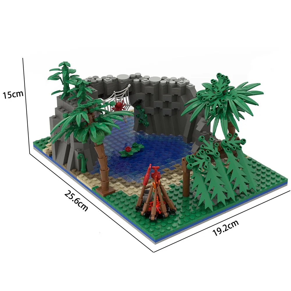 Survival in the Wilderness Scenes MOC Jungle Bonfire Assemble Building Blocks Accessories Compatible Figures DIY Model Bricks