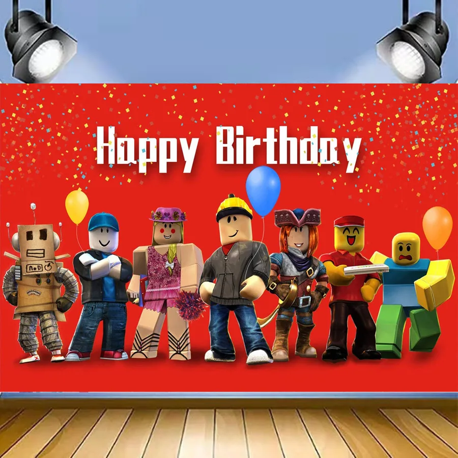 Roblox الأولاد خلفية حفلة عيد ميلاد الديكور الخلفيات كعكة الجدول هدية ديكور خلفية ملصق لعبة استحمام الطفل لوازم الحفلات #6