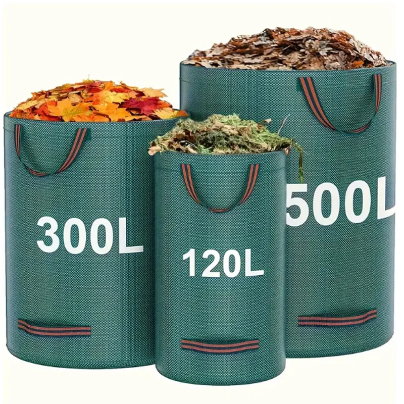 120-500L Garden Yard Waste Bag With Lid Foldable Leaf Collection Trash Can Reusable Fallen Leaves Outdoor Gardening Storage Bag