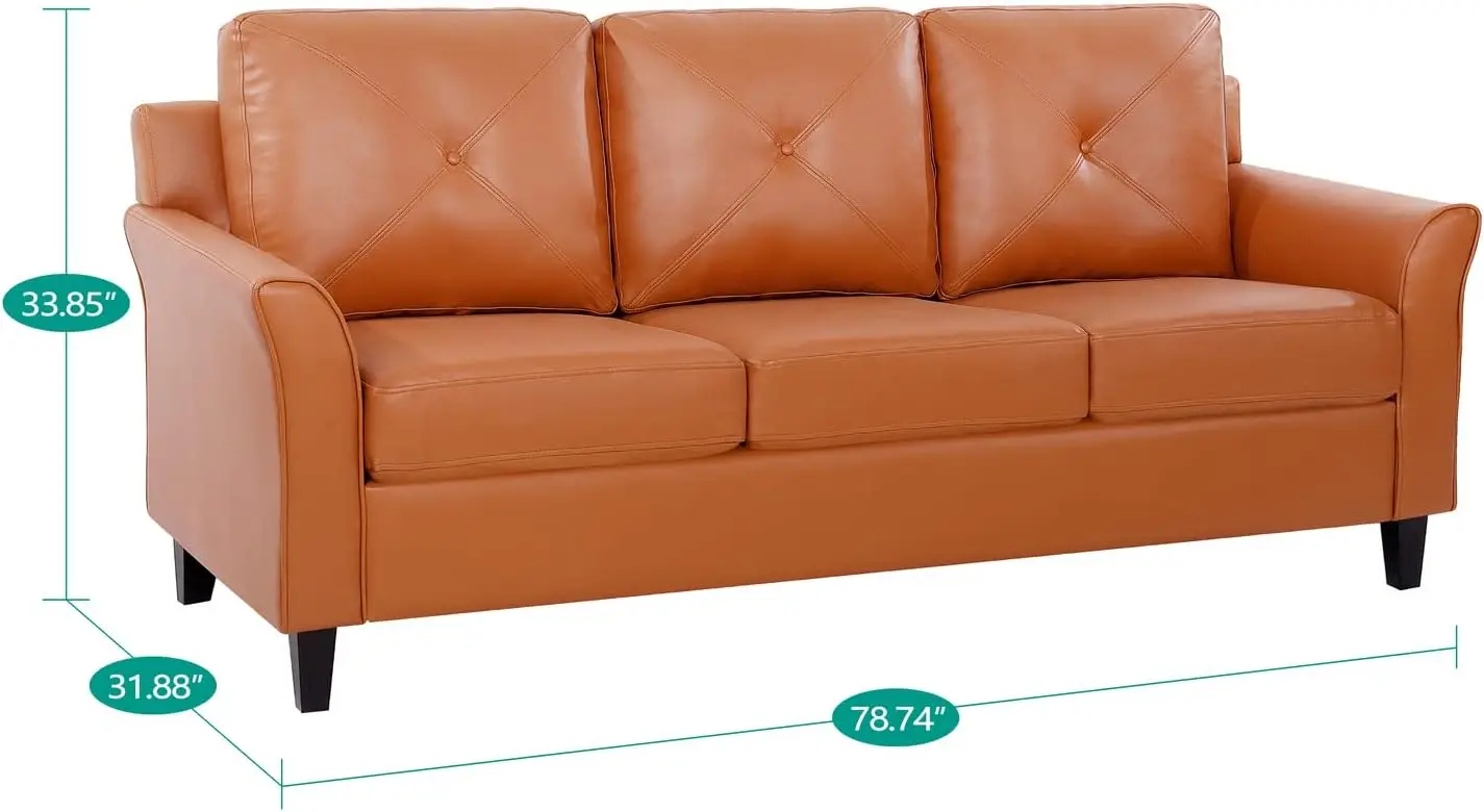 Raelynn Button Tufted Sofa Affordable Caramel Modern Sofa - Air Leather Couch for Small Spaces Sofa Cama para Sala Modernos