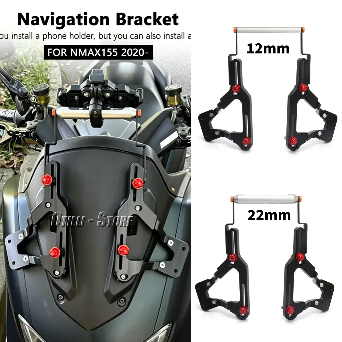 

Motorcycle Accessories GPS Navigation Plate Bracket 12/22mm For Yamaha NMAX 155 NMAX155 Nmax155 2020 2021 2022 2023