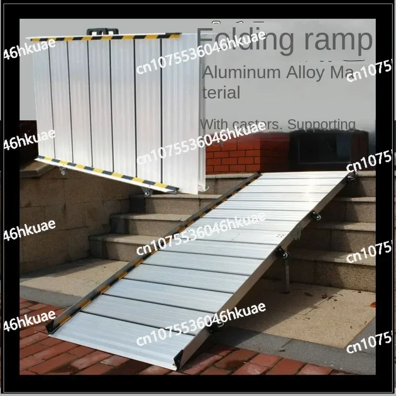 Portable and Mobile Aluminum Alloy Foldable Wheelchair Ramp Board for Climbing Stairs and Overcoming Barriers
